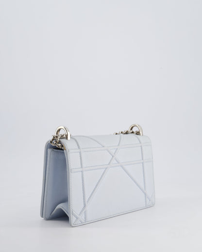 Christian Dior Baby Blue Small Diorama Flap Bag in Grained Calfskin Leather with Silver Hardware