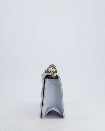 Christian Dior Baby Blue Small Diorama Flap Bag in Grained Calfskin Leather with Silver Hardware