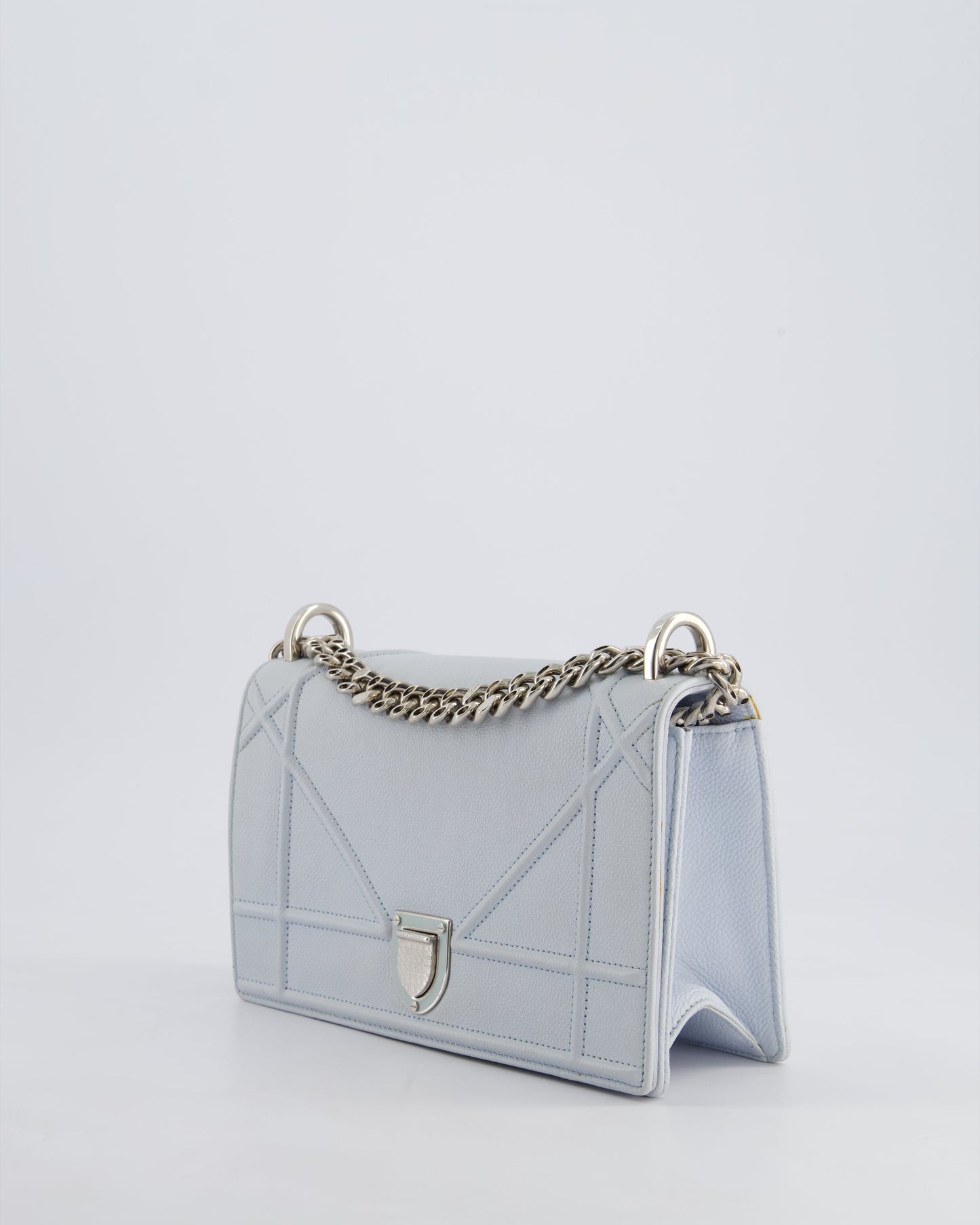 Christian Dior Baby Blue Small Diorama Flap Bag in Grained Calfskin Leather with Silver Hardware