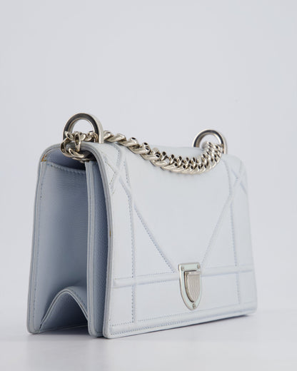 Christian Dior Baby Blue Small Diorama Flap Bag in Grained Calfskin Leather with Silver Hardware