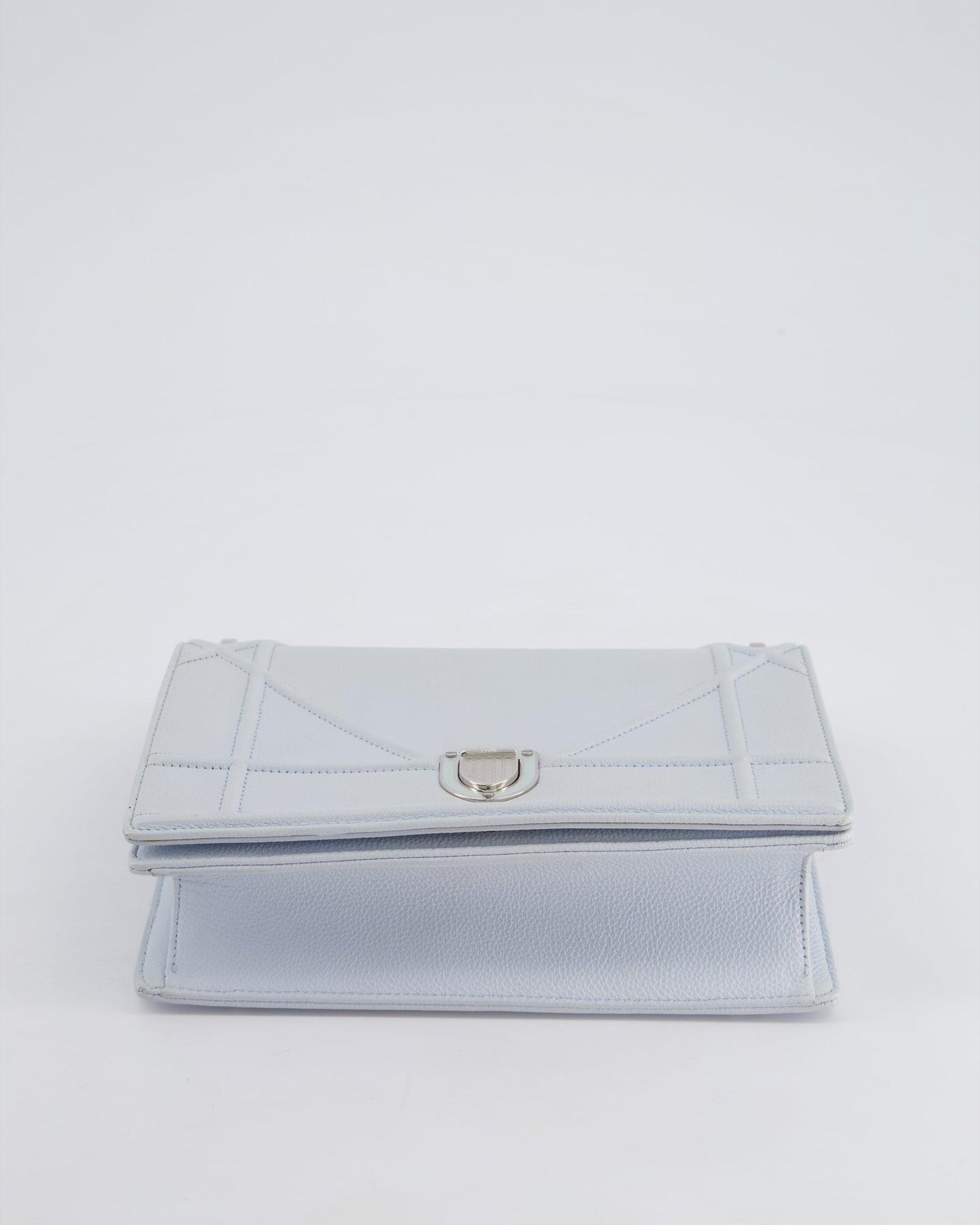 Christian Dior Baby Blue Small Diorama Flap Bag in Grained Calfskin Leather with Silver Hardware