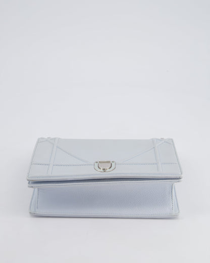 Christian Dior Baby Blue Small Diorama Flap Bag in Grained Calfskin Leather with Silver Hardware
