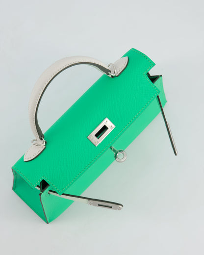 Hermès Mini Kelly II Tricolour 20cm Bag In Vert Comics, Vert Fizz and Gris Pale Epsom Leather with Palladium Hardware