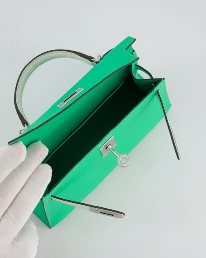 Hermès Mini Kelly II Tricolour 20cm Bag In Vert Comics, Vert Fizz and Gris Pale Epsom Leather with Palladium Hardware
