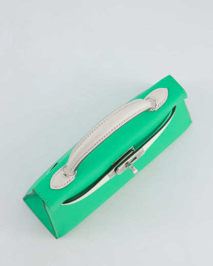Hermès Mini Kelly II Tricolour 20cm Bag In Vert Comics, Vert Fizz and Gris Pale Epsom Leather with Palladium Hardware