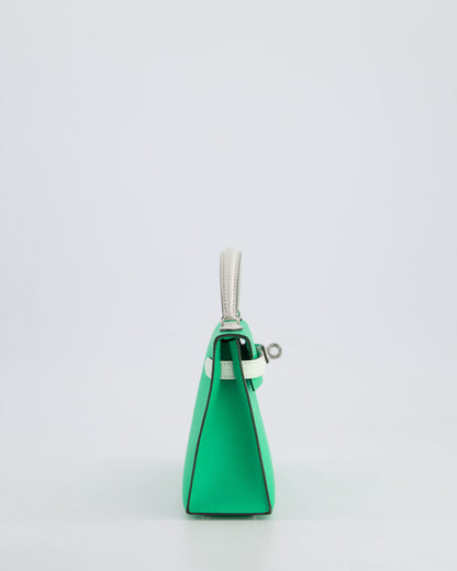 Hermès Mini Kelly II Tricolour 20cm Bag In Vert Comics, Vert Fizz and Gris Pale Epsom Leather with Palladium Hardware