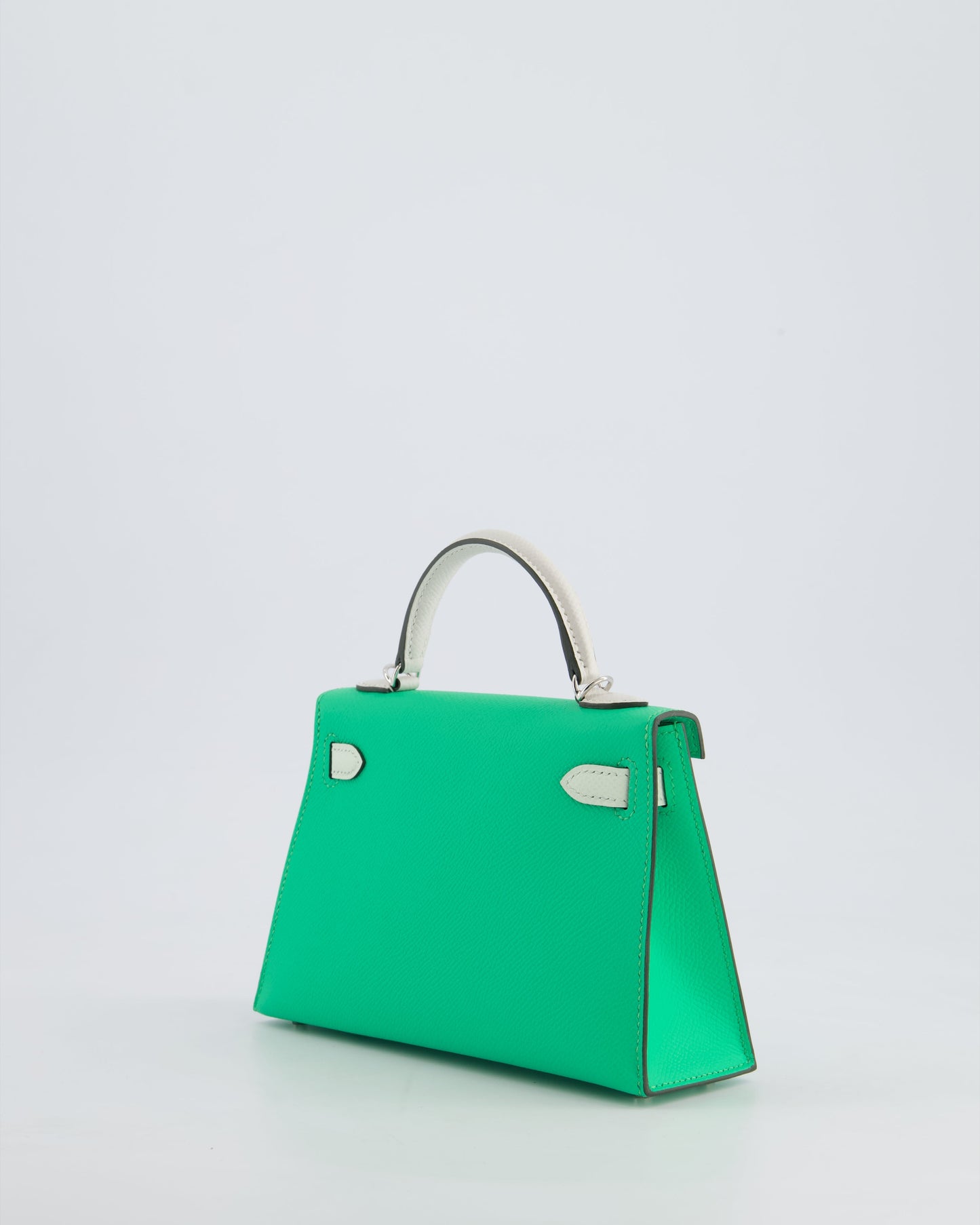 Hermès Mini Kelly II Tricolour 20cm Bag In Vert Comics, Vert Fizz and Gris Pale Epsom Leather with Palladium Hardware