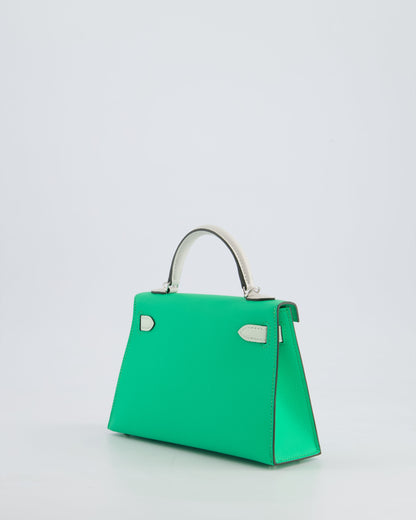 Hermès Mini Kelly II Tricolour 20cm Bag In Vert Comics, Vert Fizz and Gris Pale Epsom Leather with Palladium Hardware