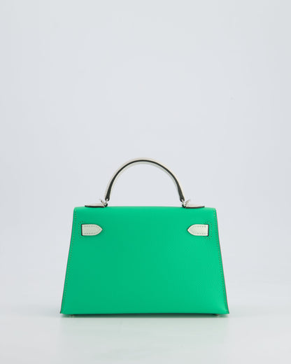 Hermès Mini Kelly II Tricolour 20cm Bag In Vert Comics, Vert Fizz and Gris Pale Epsom Leather with Palladium Hardware