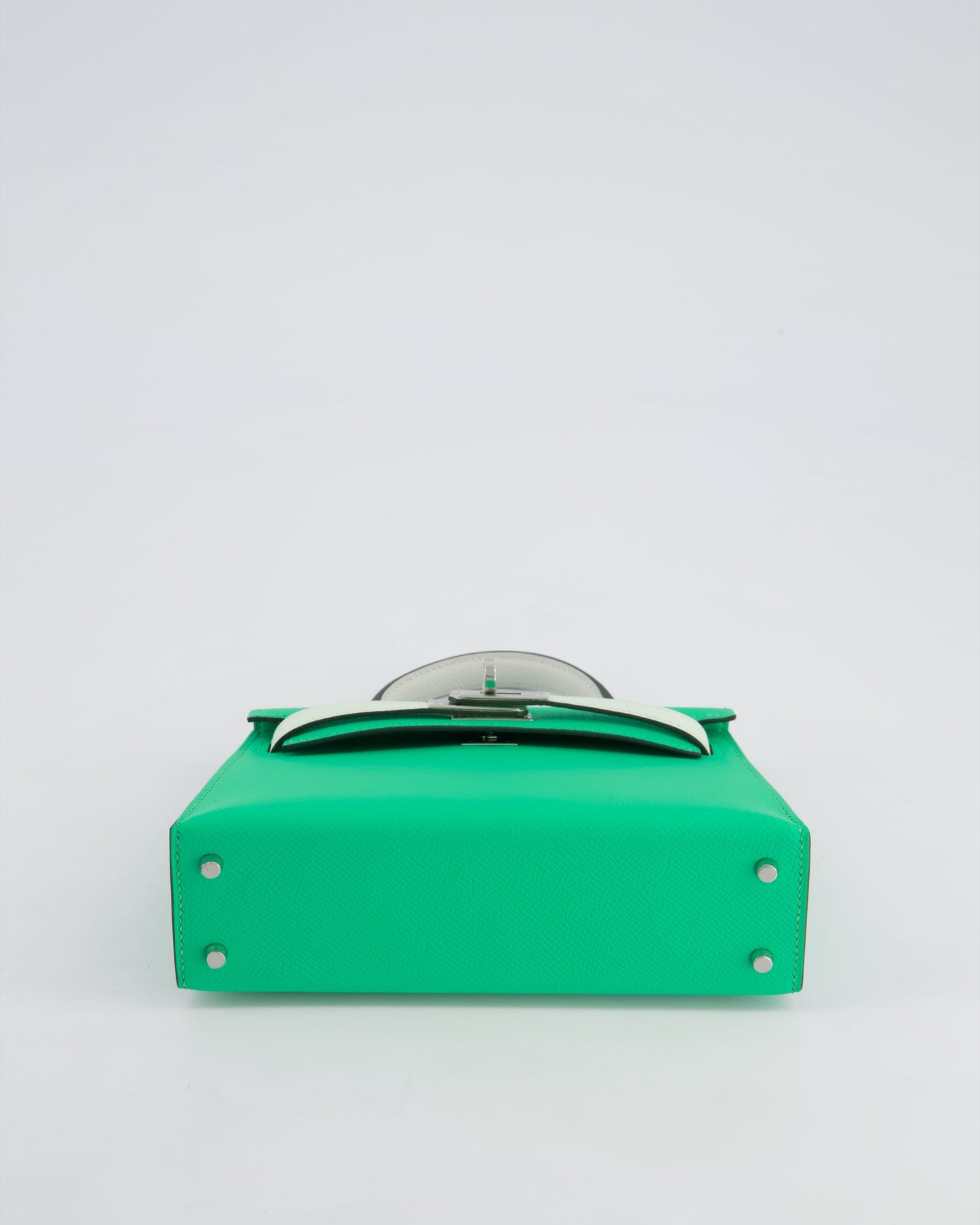 Hermès Mini Kelly II Tricolour 20cm Bag In Vert Comics, Vert Fizz and Gris Pale Epsom Leather with Palladium Hardware
