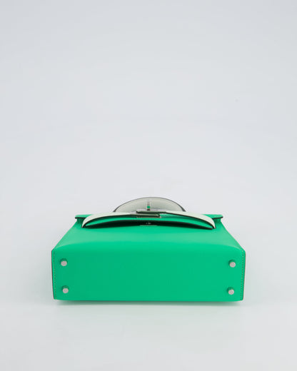 Hermès Mini Kelly II Tricolour 20cm Bag In Vert Comics, Vert Fizz and Gris Pale Epsom Leather with Palladium Hardware