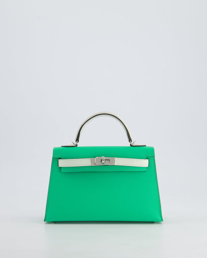Hermès Mini Kelly II Tricolour 20cm Bag In Vert Comics, Vert Fizz and Gris Pale Epsom Leather with Palladium Hardware