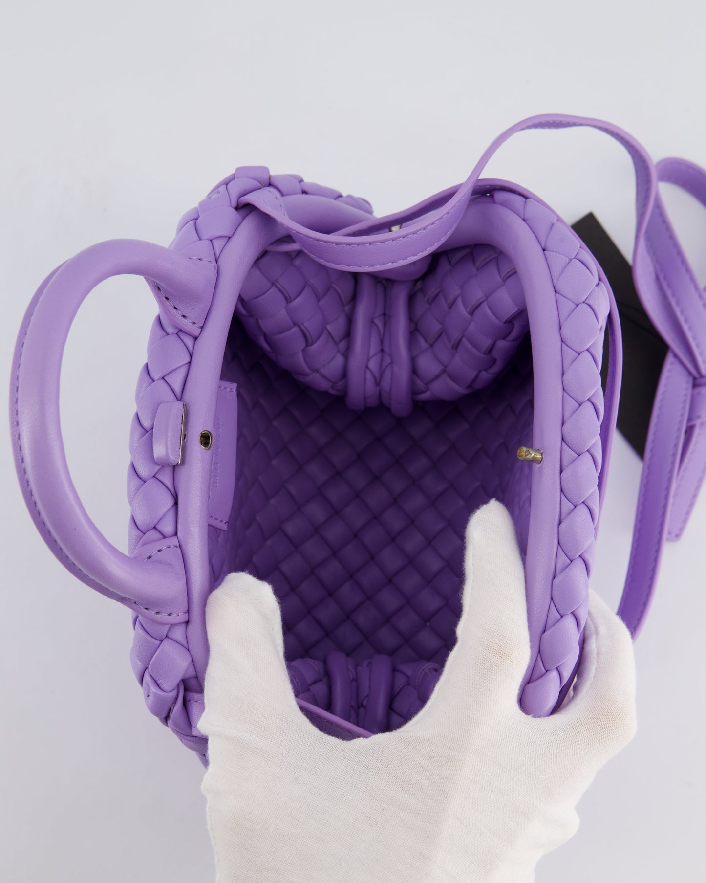 Bottega Veneta Pastel Purple Intrecciato Leather Top Handle Bag with Strap