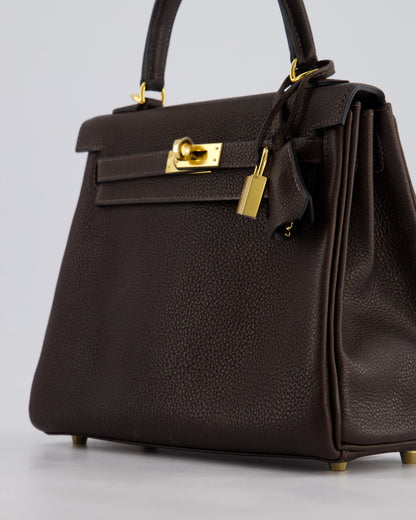 *SUPER RARE* Hermès Kelly Bag 25cm Retourne in Ebene Barenia Faubourg Leather with Gold Hardware