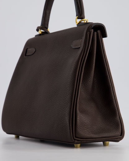 *SUPER RARE* Hermès Kelly Bag 25cm Retourne in Ebene Barenia Faubourg Leather with Gold Hardware