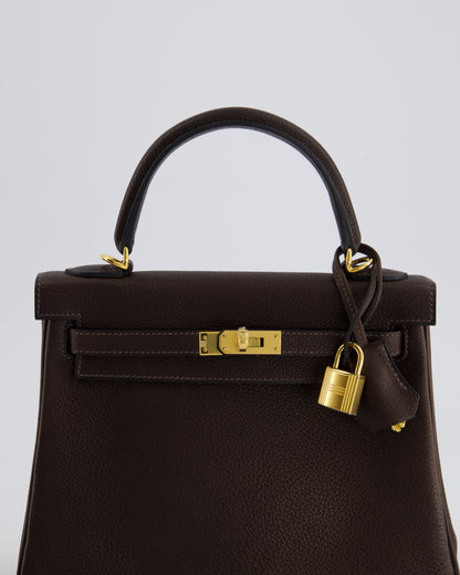 *SUPER RARE* Hermès Kelly Bag 25cm Retourne in Ebene Barenia Faubourg Leather with Gold Hardware
