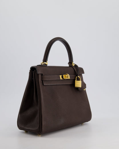 *SUPER RARE* Hermès Kelly Bag 25cm Retourne in Ebene Barenia Faubourg Leather with Gold Hardware