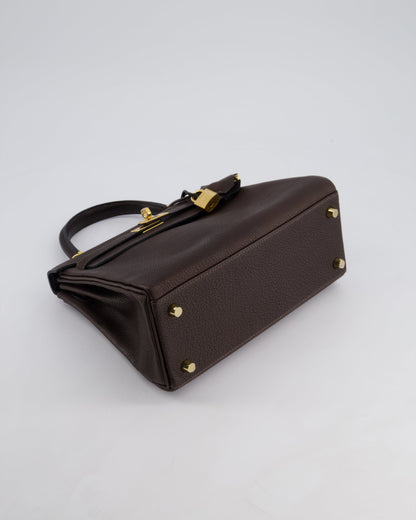 *SUPER RARE* Hermès Kelly Bag 25cm Retourne in Ebene Barenia Faubourg Leather with Gold Hardware