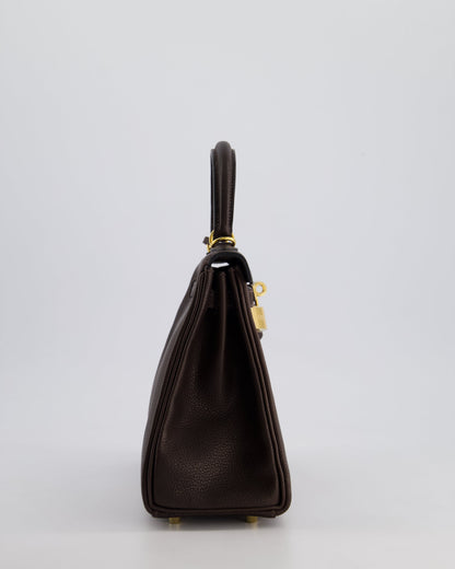 *SUPER RARE* Hermès Kelly Bag 25cm Retourne in Ebene Barenia Faubourg Leather with Gold Hardware