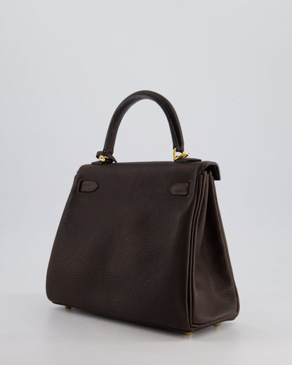 *SUPER RARE* Hermès Kelly Bag 25cm Retourne in Ebene Barenia Faubourg Leather with Gold Hardware