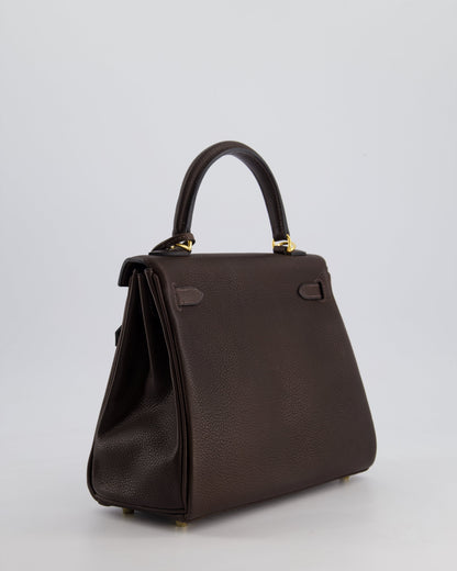 *SUPER RARE* Hermès Kelly Bag 25cm Retourne in Ebene Barenia Faubourg Leather with Gold Hardware