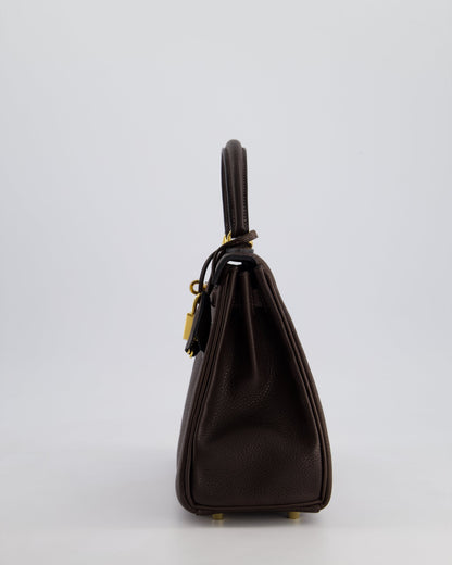 *SUPER RARE* Hermès Kelly Bag 25cm Retourne in Ebene Barenia Faubourg Leather with Gold Hardware