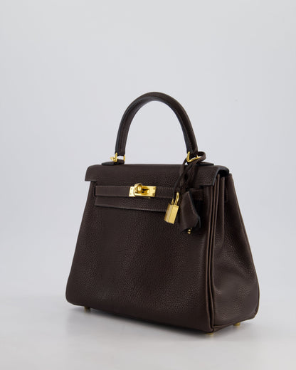 *SUPER RARE* Hermès Kelly Bag 25cm Retourne in Ebene Barenia Faubourg Leather with Gold Hardware