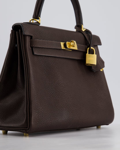 *SUPER RARE* Hermès Kelly Bag 25cm Retourne in Ebene Barenia Faubourg Leather with Gold Hardware