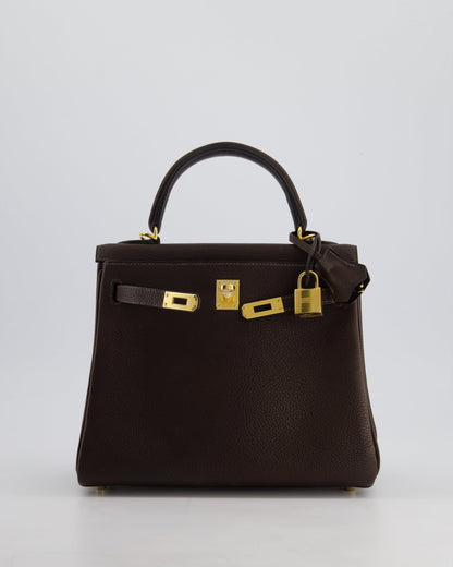 *SUPER RARE* Hermès Kelly Bag 25cm Retourne in Ebene Barenia Faubourg Leather with Gold Hardware