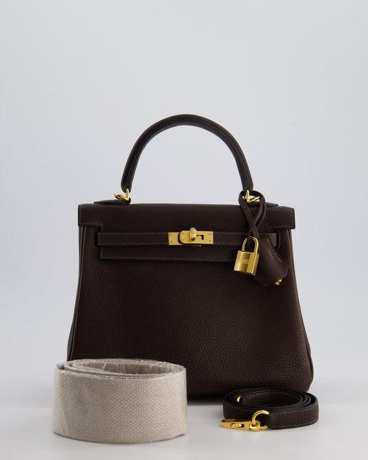 *SUPER RARE* Hermès Kelly Bag 25cm Retourne in Ebene Barenia Faubourg Leather with Gold Hardware