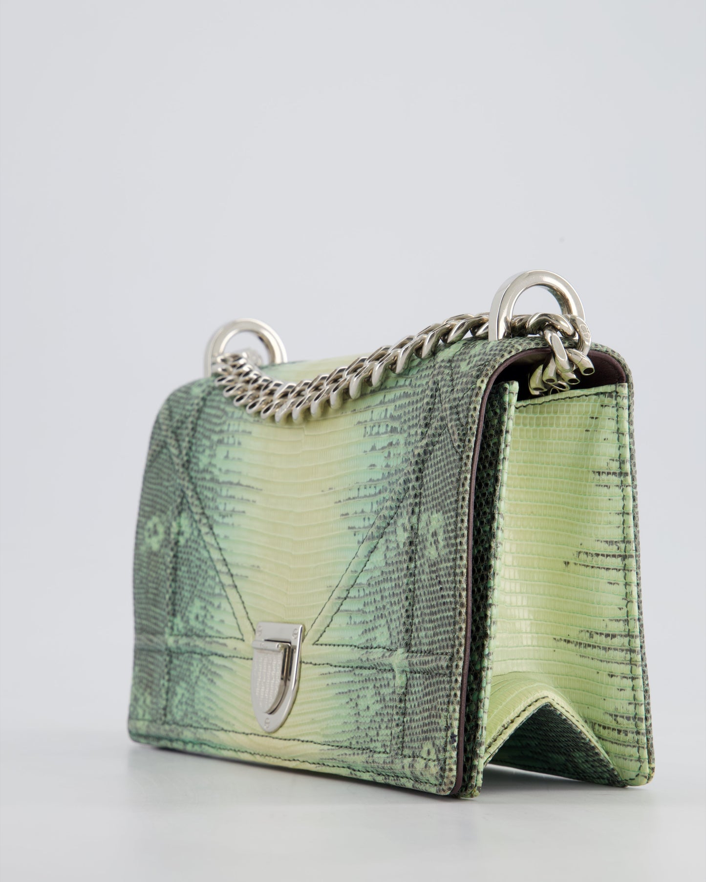 Christian Dior Small Diorama Flap Bag in Light Green Lizard With Silver Hardware