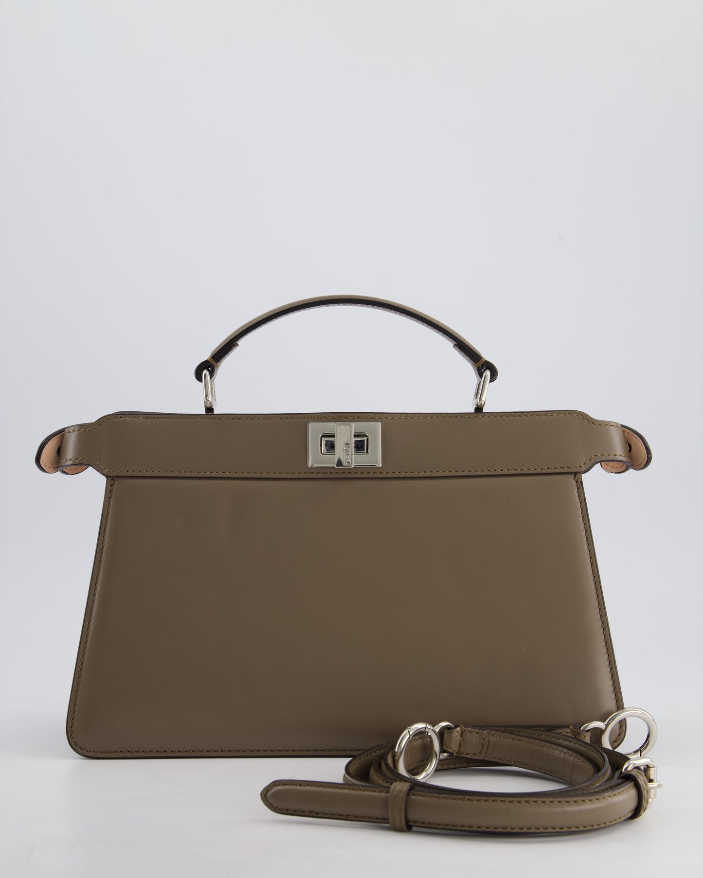 Fendi Light Brown With Pink Interior Leather Small Peekaboo Bag with Silver Hardware