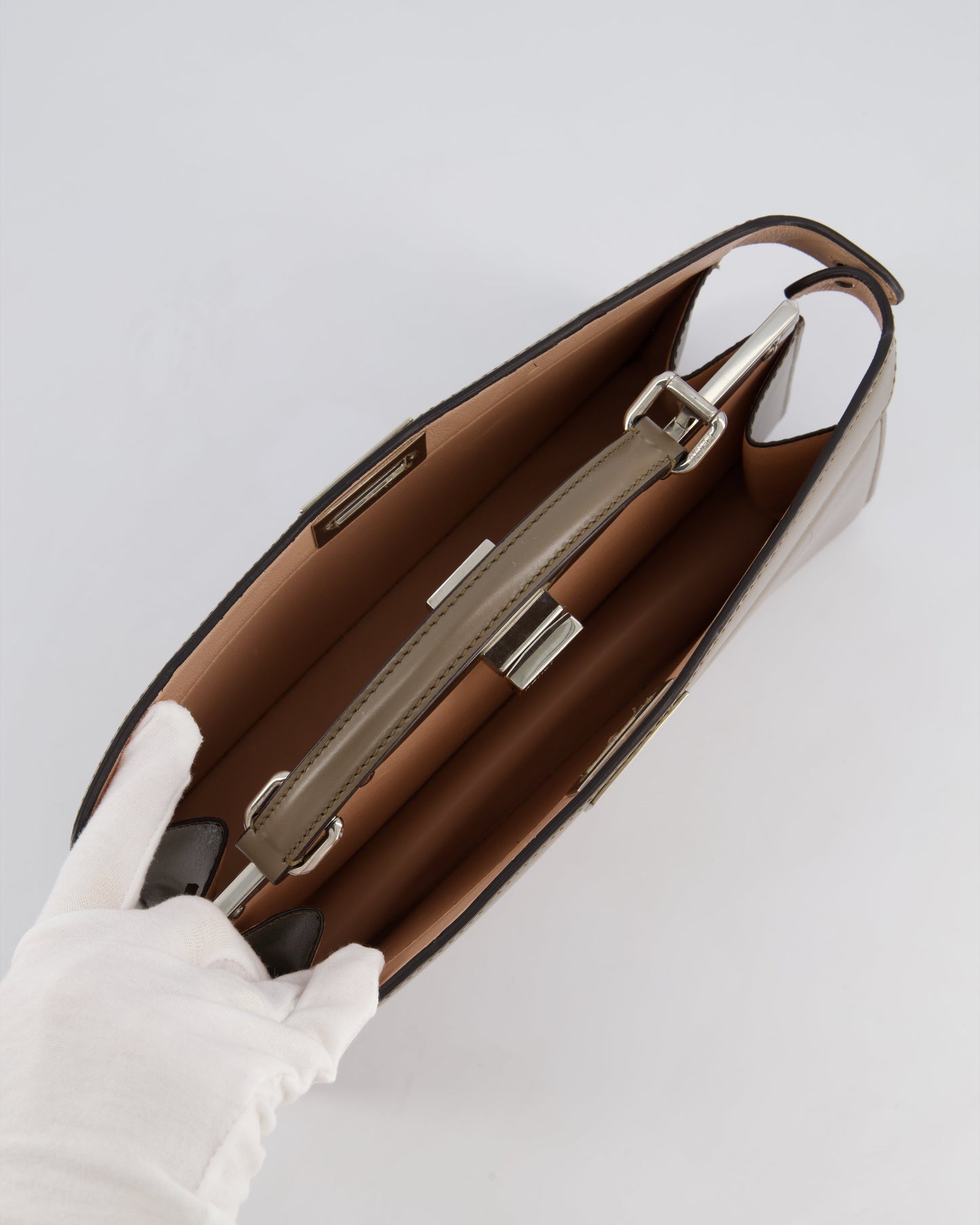 Fendi Light Brown With Pink Interior Leather Small Peekaboo Bag with Silver Hardware