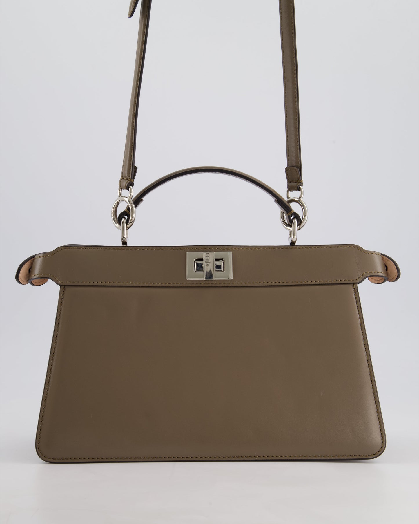 Fendi Light Brown With Pink Interior Leather Small Peekaboo Bag with Silver Hardware