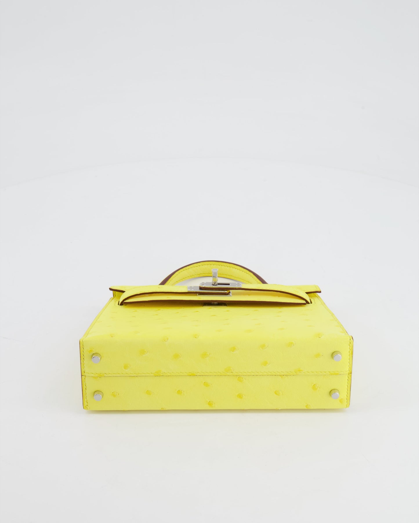 Hermès Mini Kelly II 20cm Bag in Jaune Citron Ostrich Leather with Palladium Hardware