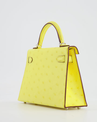 Hermès Mini Kelly II 20cm Bag in Jaune Citron Ostrich Leather with Palladium Hardware