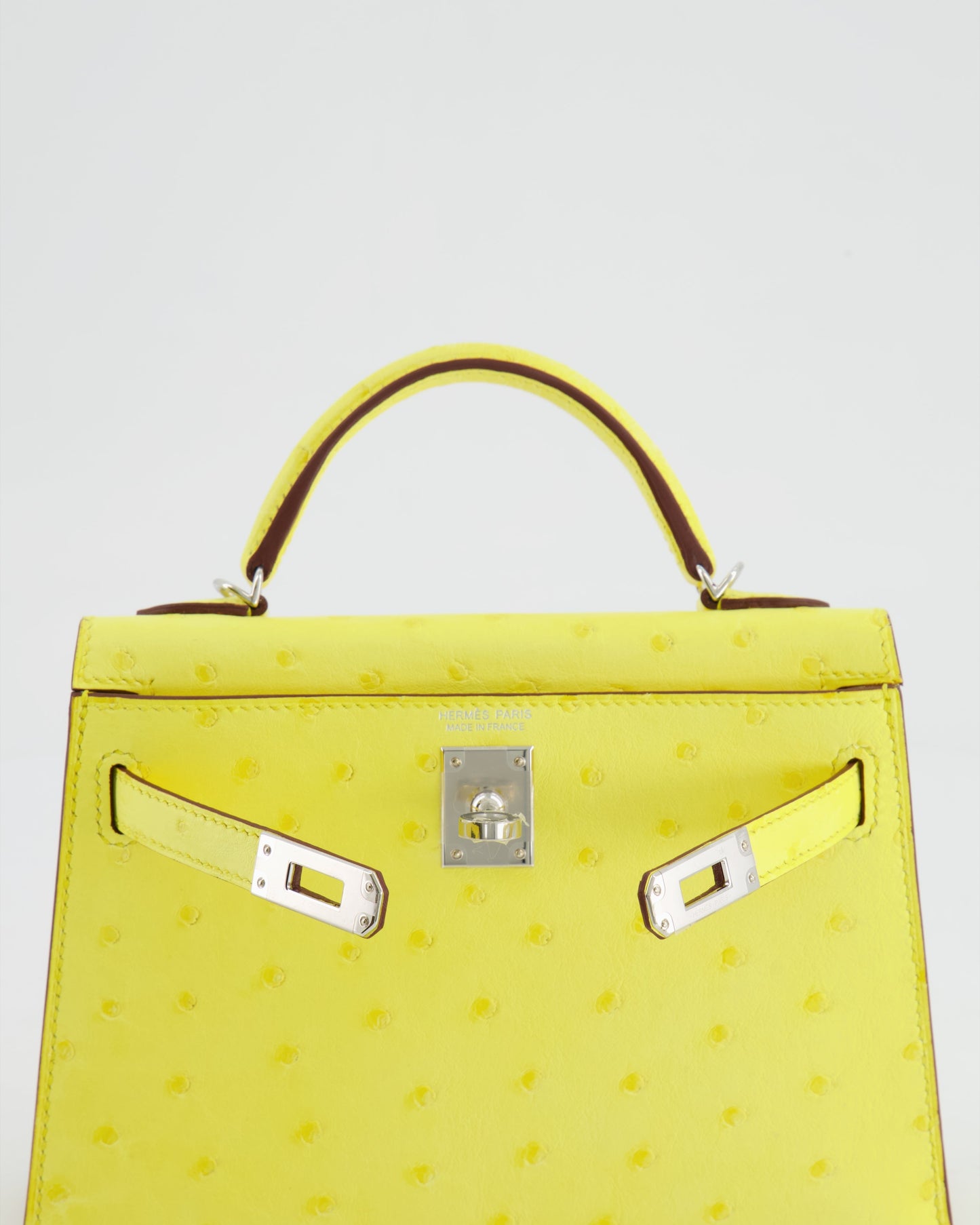 Hermès Mini Kelly II 20cm Bag in Jaune Citron Ostrich Leather with Palladium Hardware