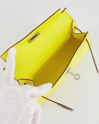 Hermès Mini Kelly II 20cm Bag in Jaune Citron Ostrich Leather with Palladium Hardware