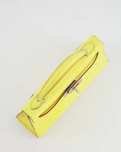 Hermès Mini Kelly II 20cm Bag in Jaune Citron Ostrich Leather with Palladium Hardware