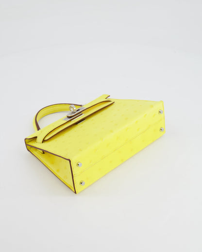 Hermès Mini Kelly II 20cm Bag in Jaune Citron Ostrich Leather with Palladium Hardware