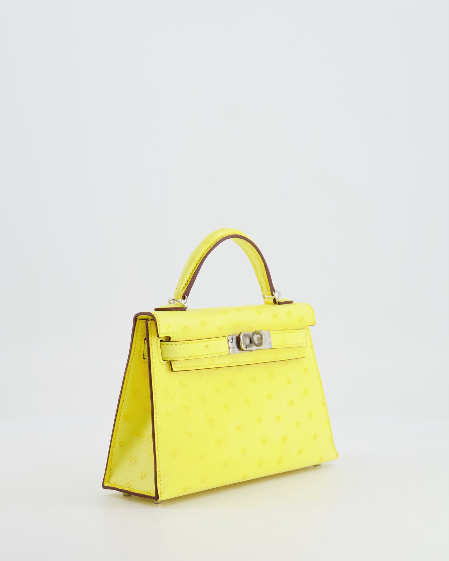Hermès Mini Kelly II 20cm Bag in Jaune Citron Ostrich Leather with Palladium Hardware