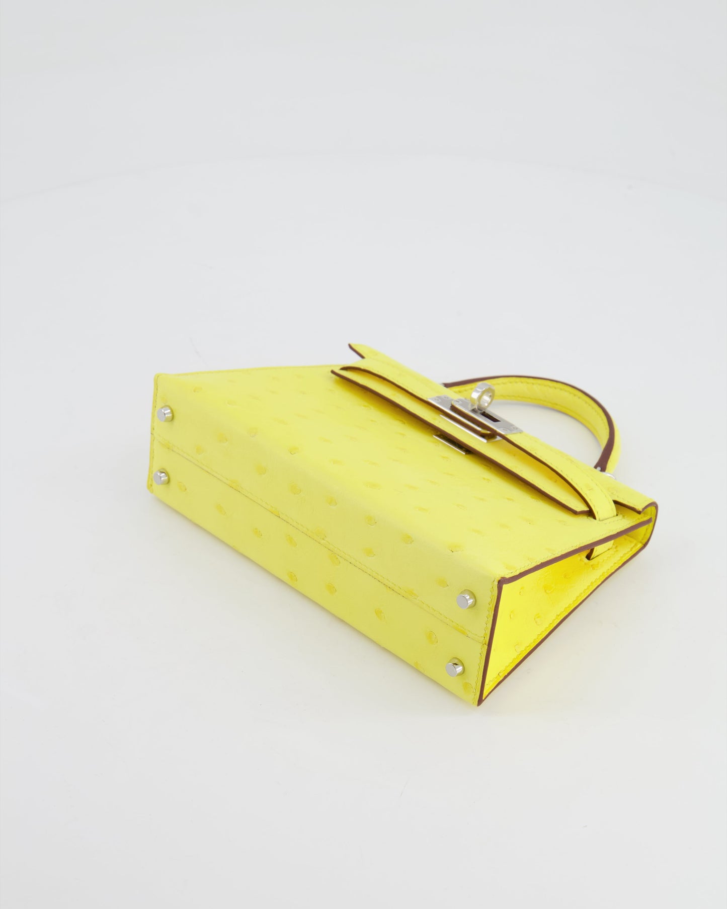 Hermès Mini Kelly II 20cm Bag in Jaune Citron Ostrich Leather with Palladium Hardware