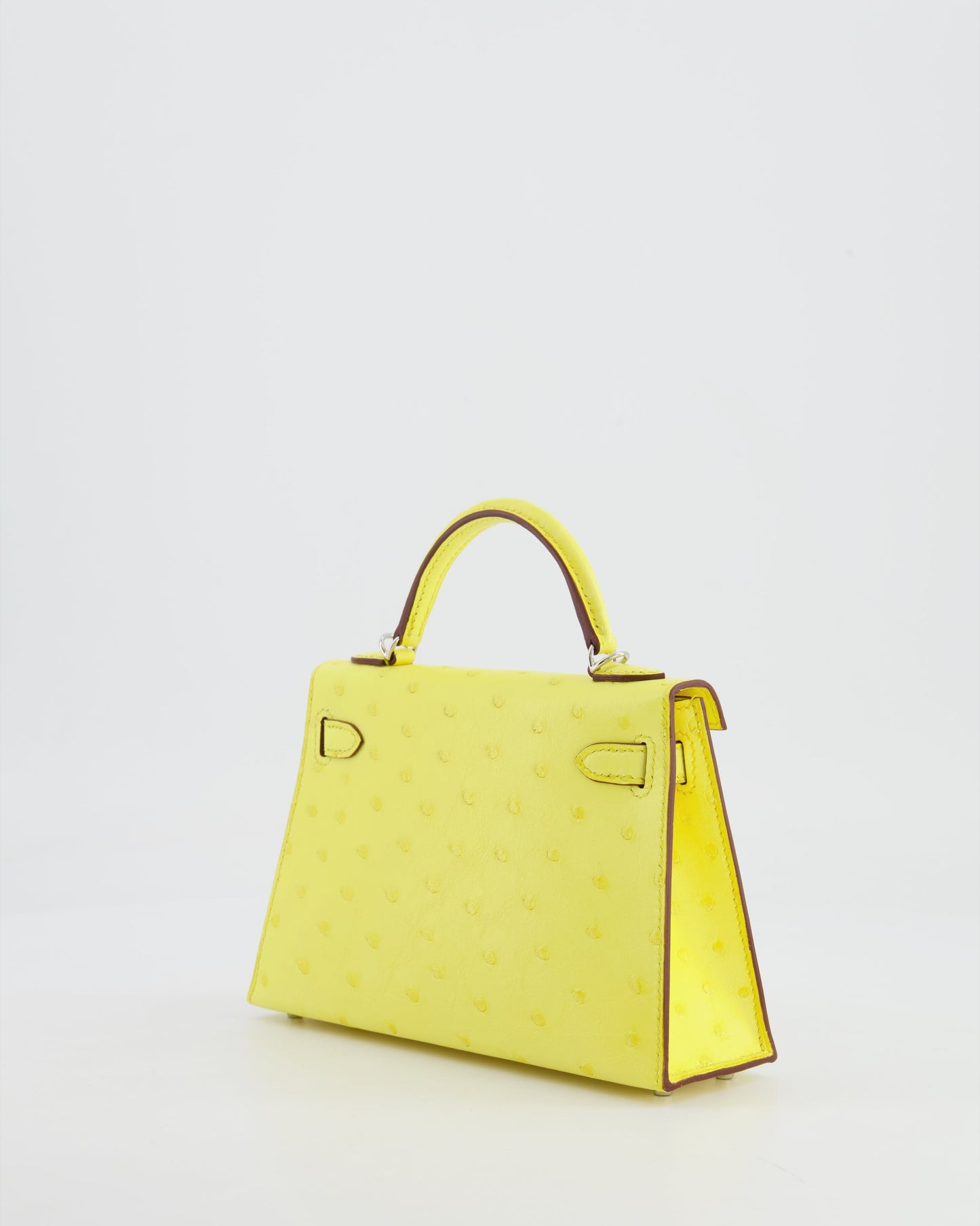 Hermès Mini Kelly II 20cm Bag in Jaune Citron Ostrich Leather with Palladium Hardware