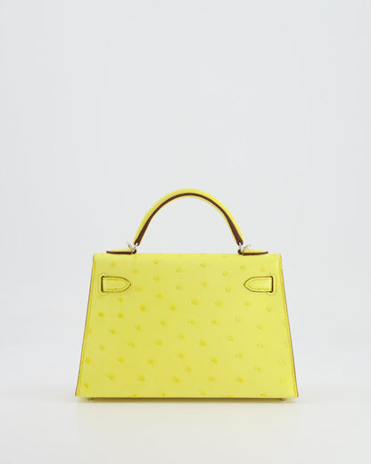 Hermès Mini Kelly II 20cm Bag in Jaune Citron Ostrich Leather with Palladium Hardware