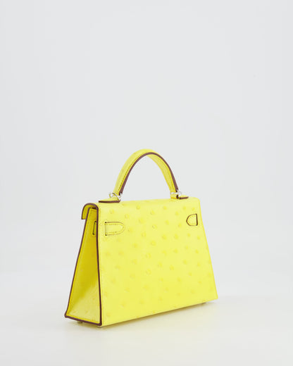 Hermès Mini Kelly II 20cm Bag in Jaune Citron Ostrich Leather with Palladium Hardware