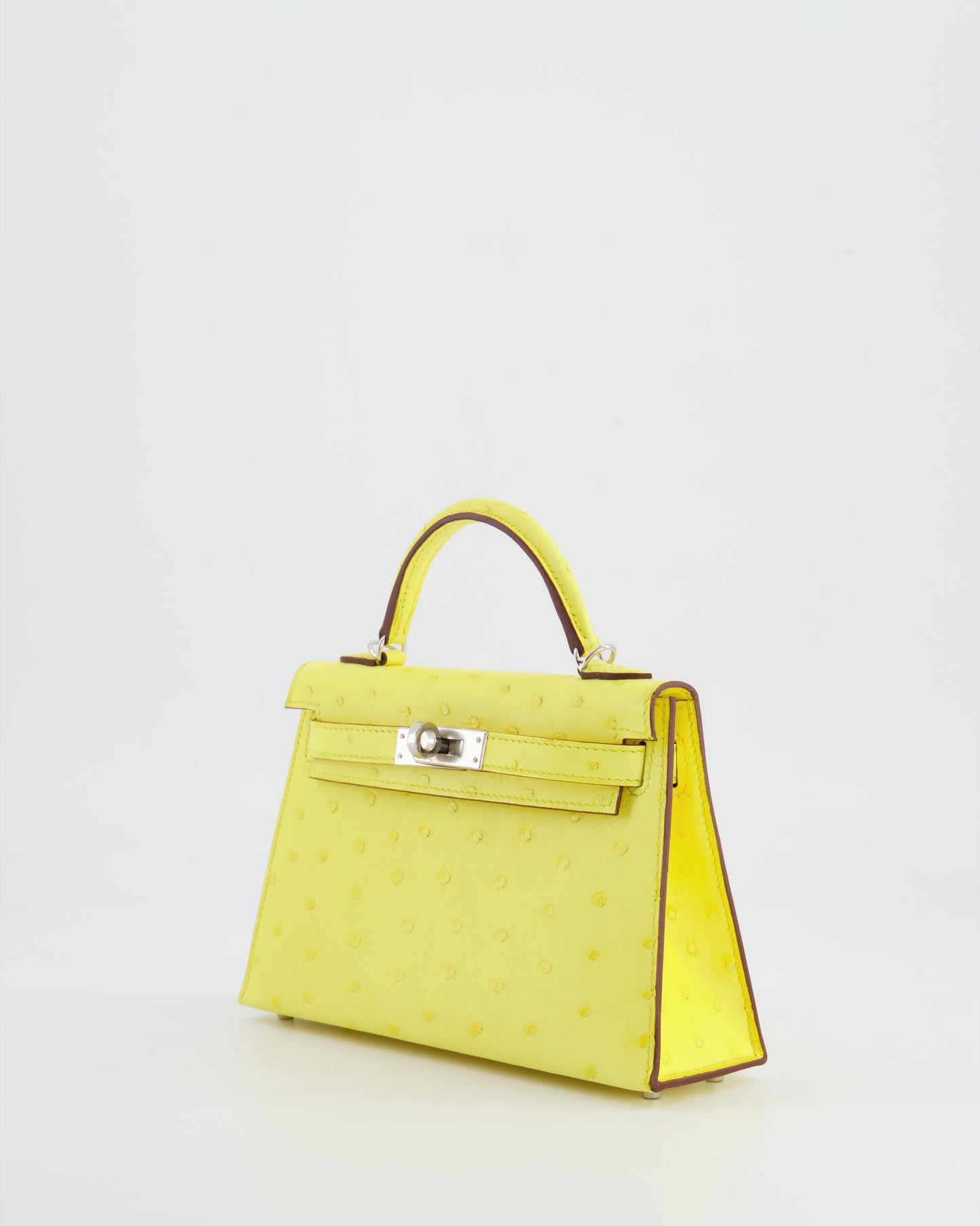 Hermès Mini Kelly II 20cm Bag in Jaune Citron Ostrich Leather with Palladium Hardware