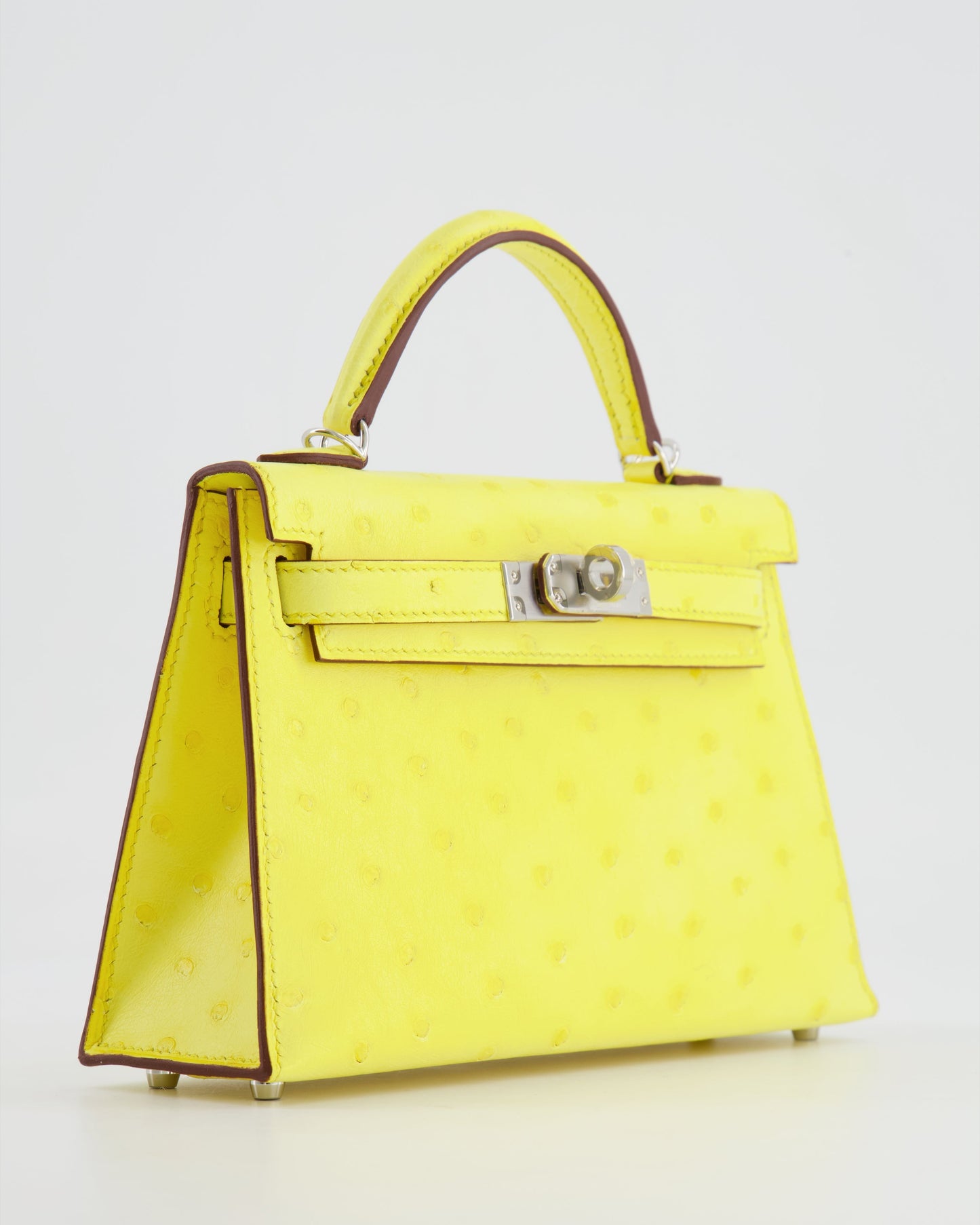 Hermès Mini Kelly II 20cm Bag in Jaune Citron Ostrich Leather with Palladium Hardware