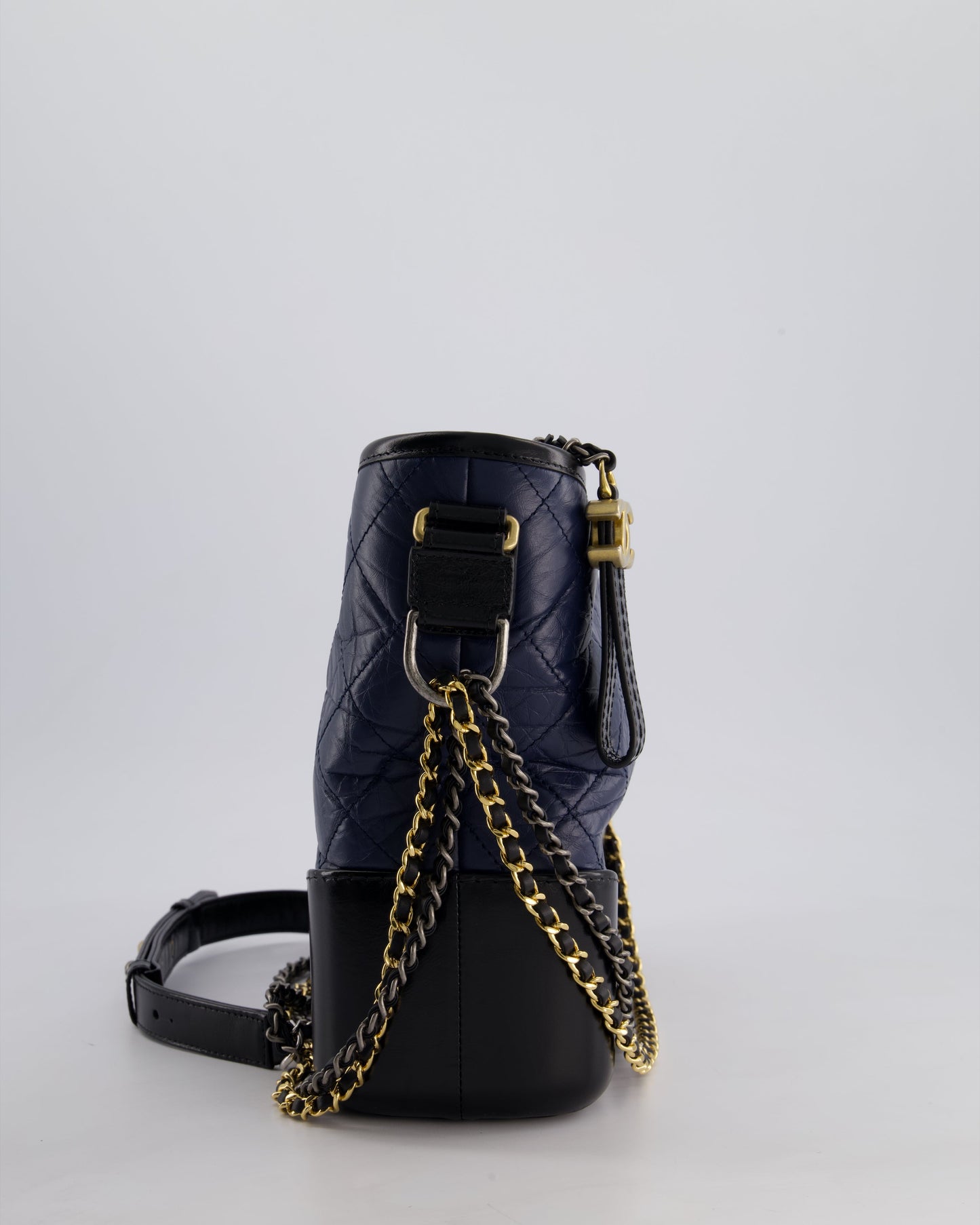 Chanel Navy & Black Medium Gabrielle Bag in Aged Calfskin Leather with Mixed Hardware