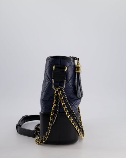 Chanel Navy & Black Medium Gabrielle Bag in Aged Calfskin Leather with Mixed Hardware