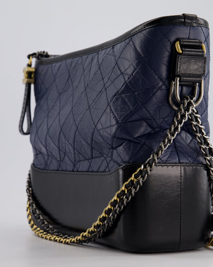 Chanel Navy & Black Medium Gabrielle Bag in Aged Calfskin Leather with Mixed Hardware